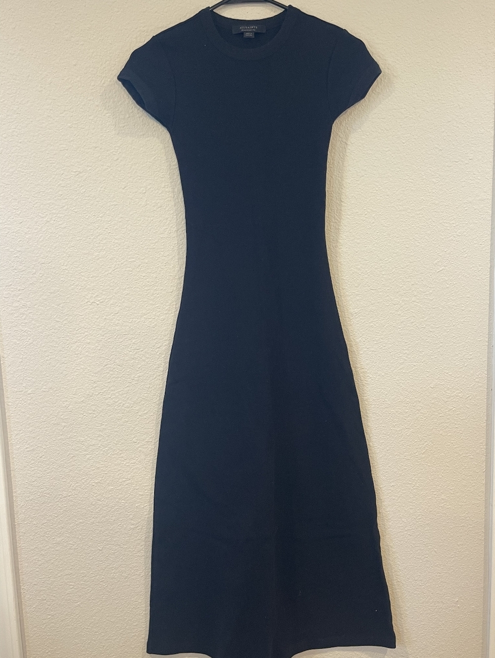All Saints Womens‎ Classic Black Cotton Ribbed Open Back Short Sleeve Midi Dress